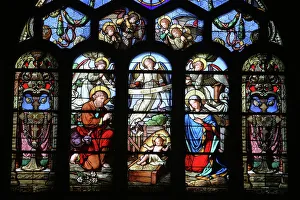 Stereotypical Prints: Stained glass window depicting the Nativity, St. Eustache church, Paris, France, Europe