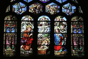 French Culture Gallery: Stained glass window depicting the Nativity, St. Eustache church, Paris, France, Europe