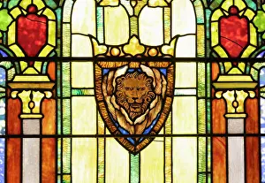 Artistry Prints: Stained glass window featuring a lion design at Nitori Museum of Art in Otaru