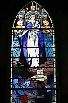 Chapel Prints: Stained glass window of First World War veterans praying, Mont-Dol chapel, Mont-Dol