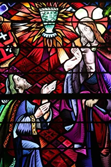 Depiction Prints: Stained glass window of the Holy Grail, Romance of St. Graal, Trehorenteuc, Morbihan