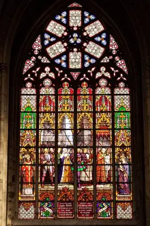Windows Prints: Stained glass window inside Cathedral of Saint Michael and Saint Gudula