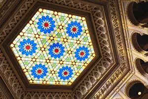 Closeup Shot Prints: Stained glass window, interior of Vijecnica (City Hall)
