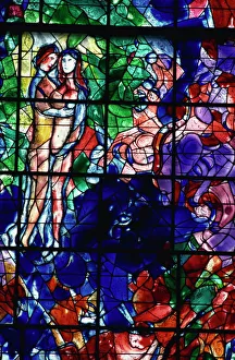 Windows Prints: Stained glass window by Marc Chagall, Sarrabourg, Lorraine, France, Europe