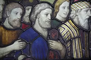 Images Dated 6th March 2000: Stained glass window of pilgrims, London, England, United Kingdom, Europe