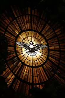 Images Dated 4th April 2007: Stained glass window in St. Peters basilica of Holy Spirit dove symbol, Vatican