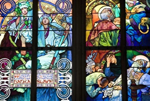 Images Dated 30th May 2007: Stained glass window, St. Vituss Cathedral, Prague, Czech Republic, Europe
