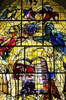 Images Dated 15th August 2007: Stained glass window in the Synagogue of the Hadassah hospital showing the Tribes of