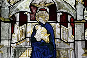 Rhone Alpes Prints: Stained glass window of the Virgin and Child at Collegiale Notre-Dame des Marais