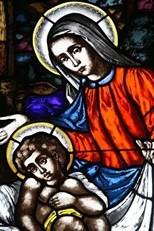 Images Dated 12th October 2006: Stained glass window of Virgin and Child, St. Marys church, New York