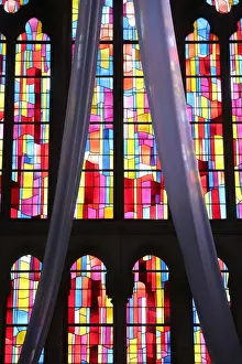 Multi Coloured Prints: Stained glass windows, Church of Notre-Dame du Perpetuel Secours, Paris, France, Europe