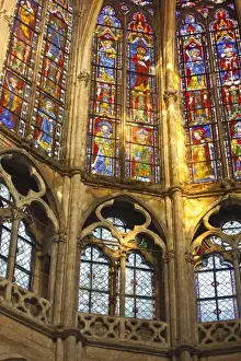 Chartres Prints: Stained glass windows inside Saint Pierre church abbey in Chartres
