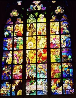 Decoration Collection: Stained glass windows, St. Vitus Cathedral, Prague, Czech Republic, Europe