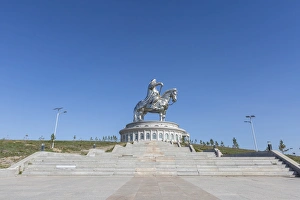 Mongolian Prints: Stairs to Genghis Khan Statue Complex, Erdene, Tov province, Mongolia, Central Asia, Asia