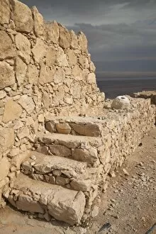 Stairway at ancient ruin of Masada, UNESCO World Heritage Site, Judean Desert overlooking the Dead Sea, Israel