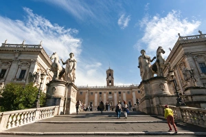 Stairway (Cordonata) to Capitoline Hill, Castor and Pollux (Dioskouri) statues, Campidoglio