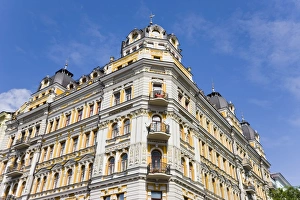Images Dated 26th August 2008: Stalinist architecture on the corner of Volodymyrska and Prorizna Streets