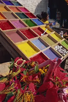 Stall selling coloured powder for rituals at entrance to Pashupatinath Temple