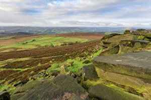 Derbyshire Prints: Stanage Edge and millstones in autumn, Hathersage, Peak District National Park, Derbyshire