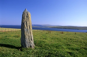 Neolithic Prints: Standing stone near Clivocast (Uyeasound), looking east towards Fetlar in distance