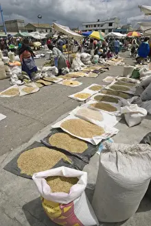 Trading Prints: Staples like rice and pulses for sale at the huge market in Saquisili, north of Latacunga