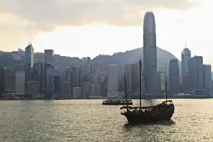 Star Ferry crossing Victoria Harbour towards Hong Kong Island, Two IFC Tower on the right, Hong Kong, China, Asis