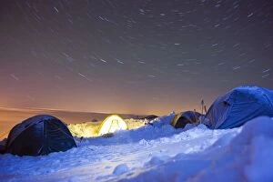 Images Dated 10th September 2010: Star trails, camp site at 4000m on Mont Blanc, Chamonix, French Alps, France, Europe