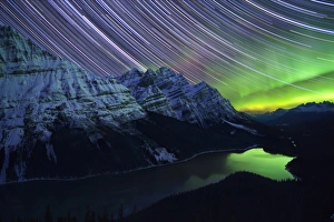 Rocky Mountains Prints: Star Trails and Northern Lights over Peyto Lake