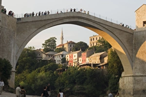 Stari Most Peace Bridge on Neretva River, Mostar, Bosnia, Bosnia-Herzegovina, Europe