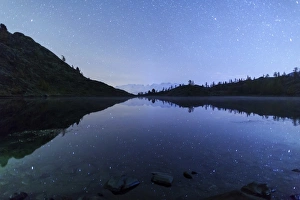 Graian Alps Prints: Starry night on Mount Rosa seen from Lake Vallette