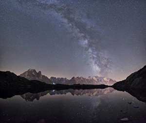 Mont Blanc Prints: Starry sky over Mont Blanc range seen from Lac des Cheserys, Haute Savoie. French Alps