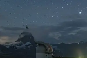 Starry Sky Prints: Stars over Matterhorn viewed from the observatory tower of Kulmhotel Gornergrat, Zermatt