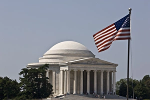 Nationalism Prints: Stars and Stripes flag in front of the Jefferson Memorial, Washington D