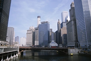 Skyscrapers Prints: State Street bridge over Chicago River