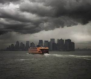 Access Prints: Staten Island ferry sailing towards Manhattan, New York, United States of America