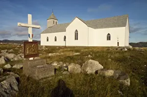 Church Yard Prints: Station of the Cross and church at St. Pierre et Miquelon on the Isle aux Marins