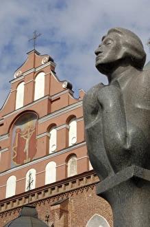 Lithuanian Prints: Statue of Adam Mickiewicz with Bernardine church