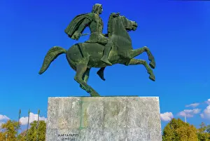 Horse Prints: Statue of Alexander The Great on Bucephalus horse at the city waterfront, Thessaloniki
