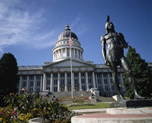 Salt Lake City Prints: Statue of an American Indian in front of the State