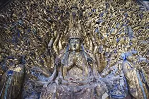 Statue of Avalokitesvara with One Thousand Arms has 1007 arms at the Dazu Buddhist rock sculptures