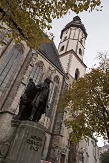 Statue of Bach, Thomaskirche, Leipzig, Saxony, Germany, Europe
