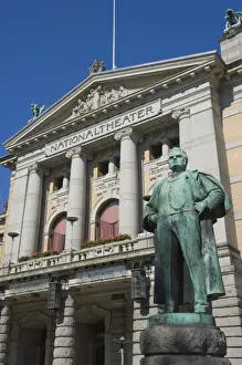 Famous People Prints: The statue of Bjornson, playwright, outside the National Theatre, Oslo