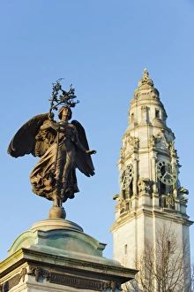 War Memorials Prints: Statue on Boer War memorial, Civic Centre City Hall, Cardiff, Wales, United Kingdom