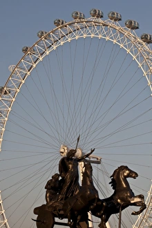 Ferris Wheels Prints: Statue of Boudicca and the London Eye, London, England, United Kingdom, Europe
