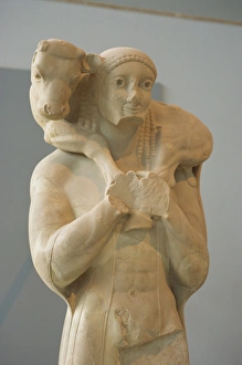 Athen Prints: Statue of boy with goat in the Acropolis Museum