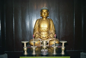 Xian Prints: Statue of the Buddha in the Big Goose Pagoda at Xian, Shaanxi Province, China, Asia