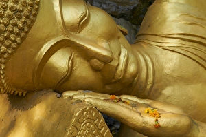 Images Dated 16th December 2010: Detail of statue of Buddha, Phu Si Hill, Luang Prabang, UNESCO World Heritage Site