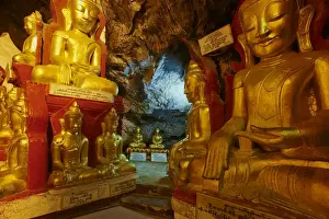 Traditionally Burmese Prints: Statue of the Buddha, Shwe Oo Min natural Buddhist cave pagoda