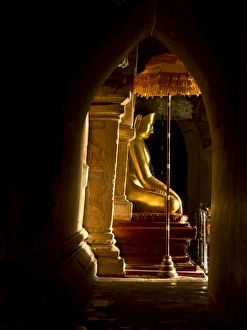 Lamp Prints: Statue in one of the Buddhist temples of Bagan (Pagan), Myanmar (Burma), Asia