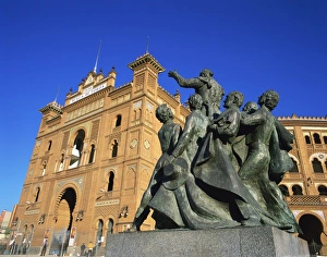 Statue in front of the bullring in the Plaza de Toros in Madrid, Spain, Europe